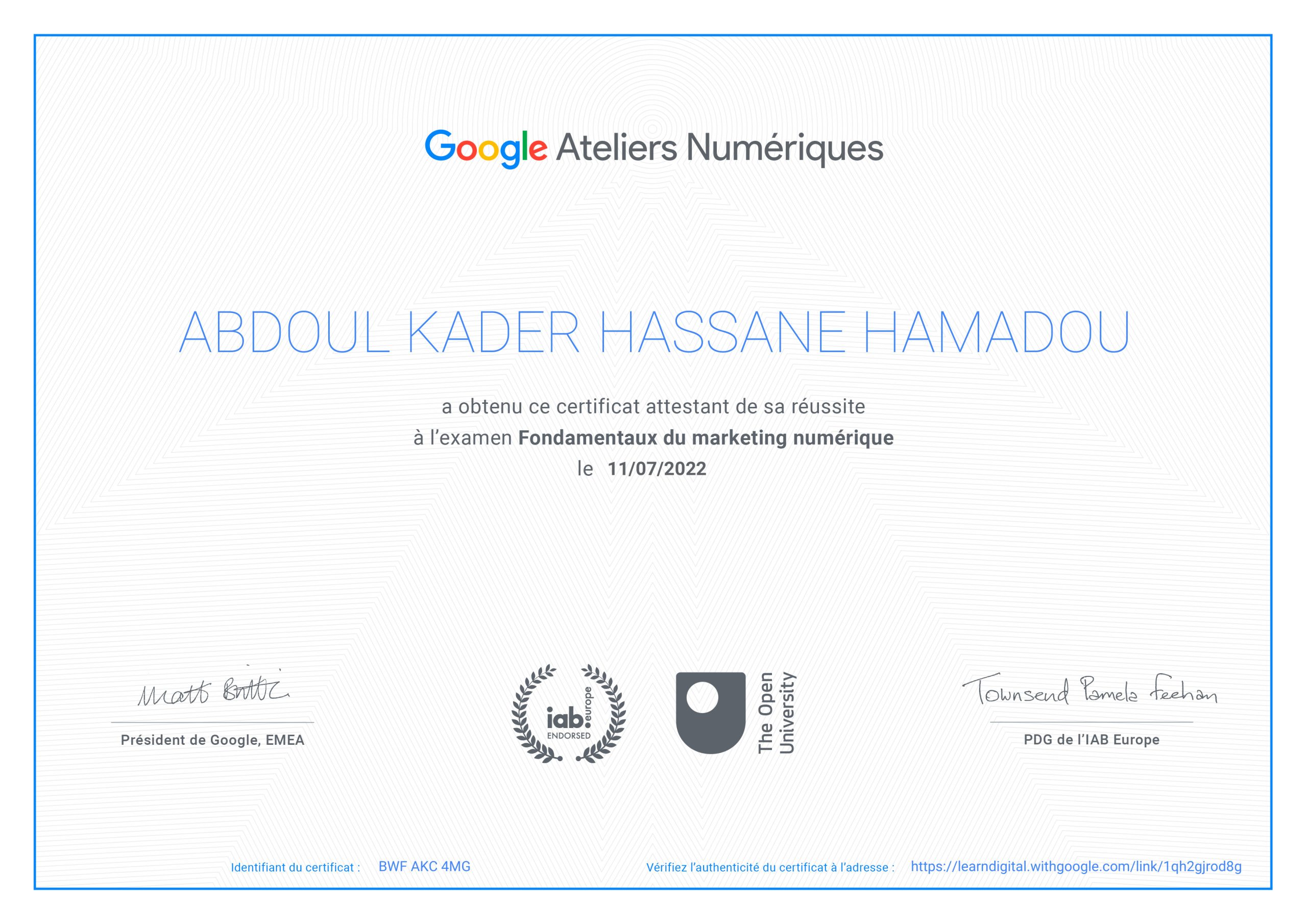 Certificate Fundamentals of Digital Marketing
